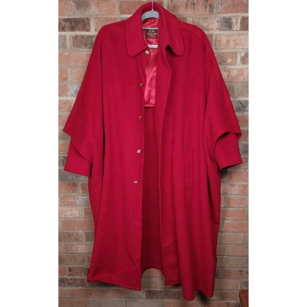 Willis & Geiger‎ Womens Wool Cashmere Cape Coat Red Button Down Vintage